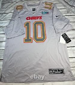 Grand maillot gris Atmosphere Nike Super Bowl 57 Pacheco 10 Chiefs avec écusson NWT.