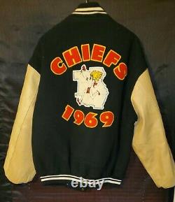 Kansas City Chiefs 1969 Super Bowl Wool Jacket Manches En Cuir Taille XXL