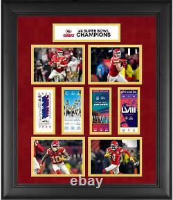 Kansas City Chiefs FRMD 20 x 24 Super Bowl LVIII Champs 4-Time Ticket Collage	 <br/> <br/>
Chiefs de Kansas City FRMD 20 x 24 Super Bowl LVIII Champs Collage de tickets 4 fois vainqueurs