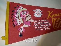 Kansas City Chiefs Super Bowl 1970 Pennant Vg 5 Piqûres A Marqué Belle Couleur Vtg