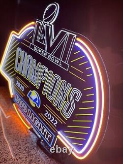 Los Angeles Rams 3 pieds x 2 pieds Champions, enseigne néon LED, Caverne de l'homme, Bar sportif