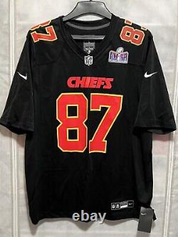 Maillot Nike NFL Travis Kelce 87 des Chiefs pour le Super Bowl LVIII en noir sur le terrain en taille large