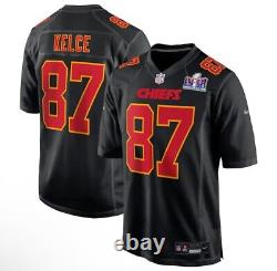 Maillot Nike NFL Travis Kelce 87 des Chiefs pour le Super Bowl LVIII en noir sur le terrain en taille large