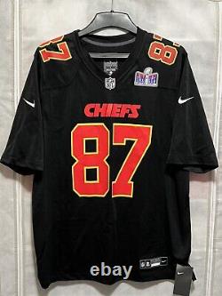 Maillot Nike NFL Travis Kelce 87 des Chiefs pour le Super Bowl LVIII en noir sur le terrain en taille large