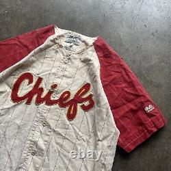 Maillot de baseball à rayures boutonné Mirage Kansas City Chiefs des années 90 en XL