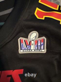 Maillot noir des Chiefs de KC Patrick Mahomes NWT #15 pour hommes avec un patch du Super Bowl S cousu.