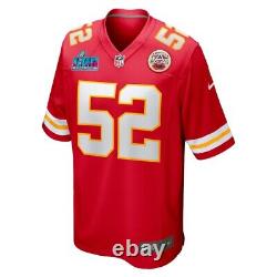 Maillot officiel rouge Nike de Creed Humphrey des Kansas City Chiefs pour le Super Bowl LVII.