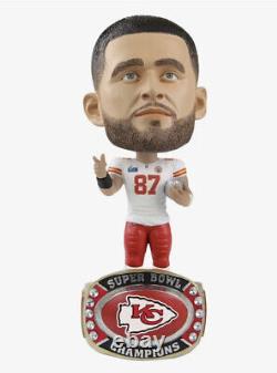 NOUVELLE bague de champion du Super Bowl LVII des Chiefs de KC avec Travis Kelce et figurine à grosse tête Bobble 17/157