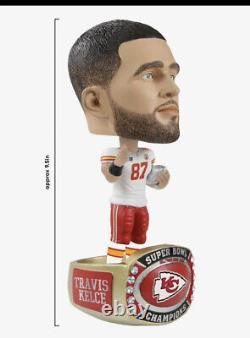 NOUVELLE bague de champion du Super Bowl LVII des Chiefs de KC avec Travis Kelce et figurine à grosse tête Bobble 17/157
