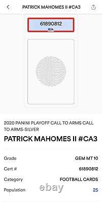 Patrick Mahomes 2020 Playoff Prizm Argent Chiefs Super Bowl MVP PSA 10 Gem Mint