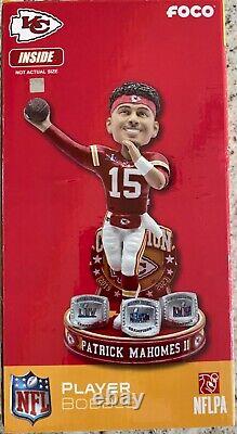 Patrick Mahomes KC Chiefs 3x Super Bowl LVIII Champions Bobblehead FOCO NIB /244