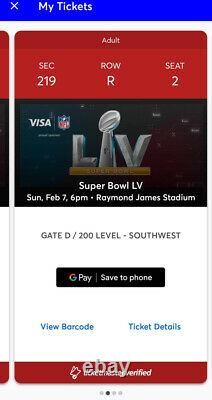 Super Bowl LV Billets (2) Sièges Premium Tampa Bucs Vs Chiefs Brady Vs Mahomes