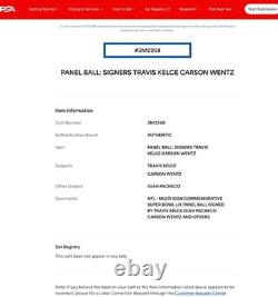 Travis Kelce Kansas City Chiefs ballon Super Bowl 59 signé MULTI Carson Wentz